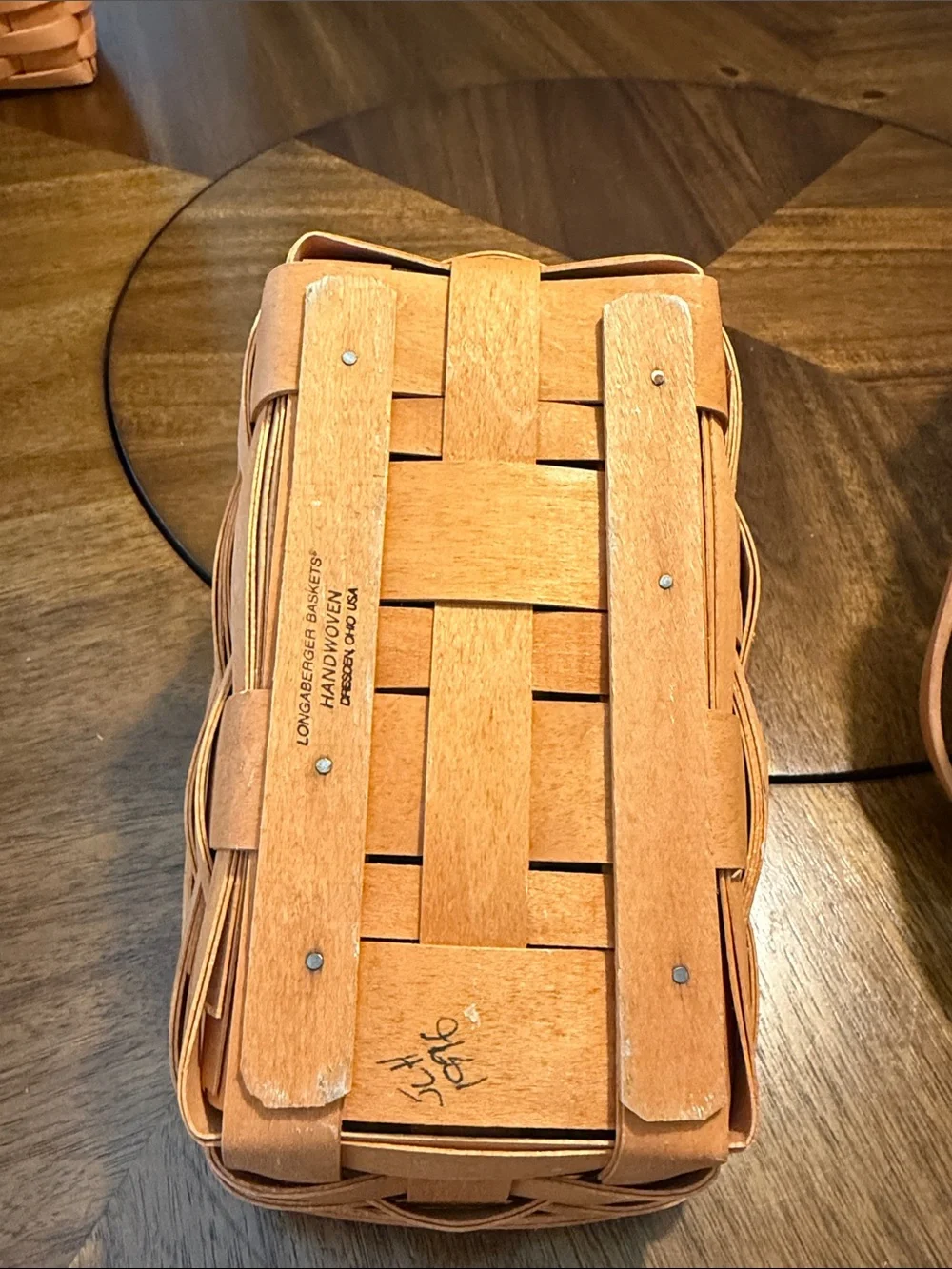 Longaberger Handwoven Tan Wood Oval Baskets with Handles - Pair